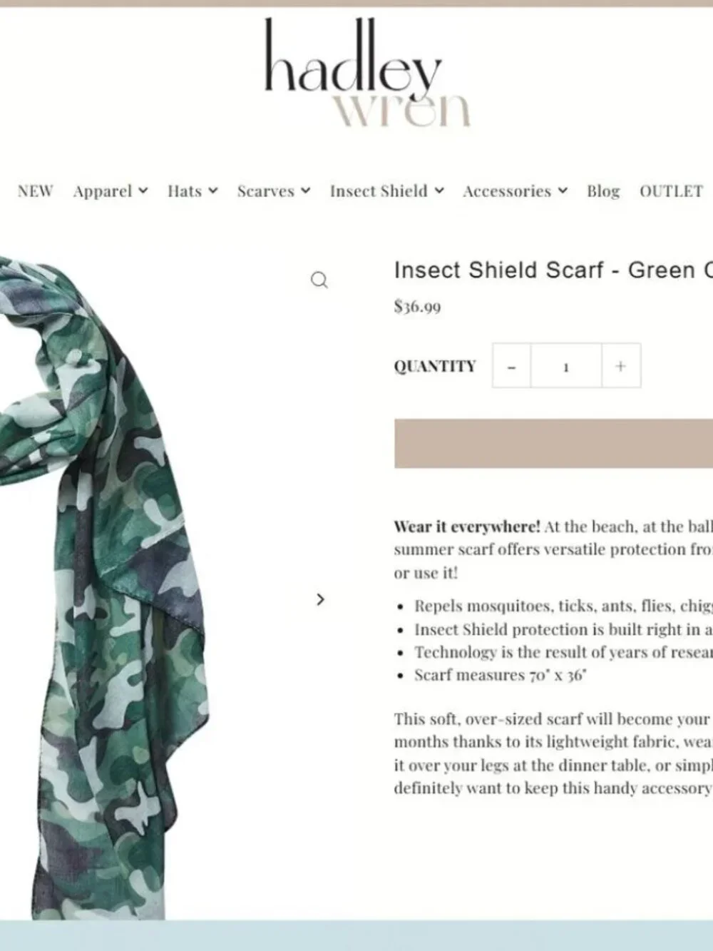 Tick and Insect Repellant Scarf with Permethrin, Camo Summer Hiking Scarf